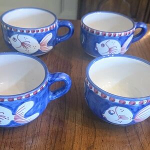 Vietri Solimene Campagna Pesce  Ceramic Hand Painted Cups, Set Of 4